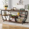 Industrial Modern 70-inch Long Narrow Console Sofa Table with Wood Shelves