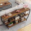 Industrial Modern 70-inch Long Narrow Console Sofa Table with Wood Shelves