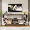 Industrial Modern 70-inch Long Narrow Console Sofa Table with Wood Shelves