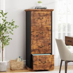 Traditional Vertical File Cabinet in Rustic Brown Wood Finish with 4 Drawers (Color: Rustic Brown)