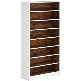 9 Tier Wood Shoe Storage Cabinet, Holds Up To 45 Pairs (Color: White/Brown)