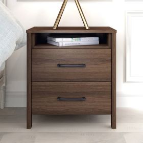 Modern 2-Drawer Nightstand Bedside Table in Wood Finish (Color: Brown Walnut)