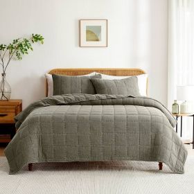 3-Piece Sage Green Faded Stone Washed Cotton Quilt Set (size: King/Cal King)