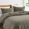 3-Piece Sage Green Faded Stone Washed Cotton Quilt Set