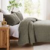 3-Piece Sage Green Faded Stone Washed Cotton Quilt Set
