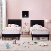 Set of 2 - Twin Dorm Style Upholstered Platform Bed with Headboard