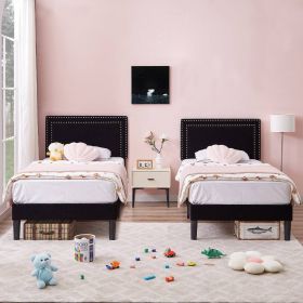 Set of 2 - Twin Dorm Style Upholstered Platform Bed with Headboard (Color: Black Tufted)