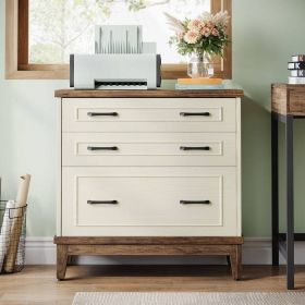 Vintage White/Rustic Brown 3 Drawer Filing Cabinet Printer Stand (Color: White/Rustic Brown)