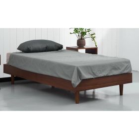 Mid-Century Modern Platform Bed Frame in Dark Brown Wood Finish (size: Twin)