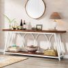 Industrial 70-inch Wood Top Sofa Table with Heavy Duty Black Metal Frame
