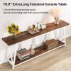 Industrial 70-inch Wood Top Sofa Table with Heavy Duty Black Metal Frame