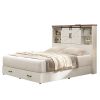 White Sliding Barn Door Bookcase Wooden Platform Bed Storage Drawers