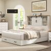 White Sliding Barn Door Bookcase Wooden Platform Bed Storage Drawers