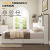 White Sliding Barn Door Bookcase Wooden Platform Bed Storage Drawers