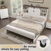 White Sliding Barn Door Bookcase Wooden Platform Bed Storage Drawers