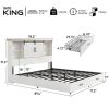 White Sliding Barn Door Bookcase Wooden Platform Bed Storage Drawers