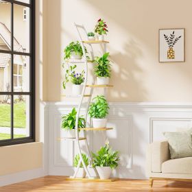 Tall Indoor Plant Stand with White Metal Frame and Wood Finish Shelves (size: 63")