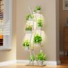 Tall Indoor Plant Stand with White Metal Frame and Wood Finish Shelves