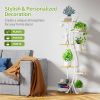 Tall Indoor Plant Stand with White Metal Frame and Wood Finish Shelves