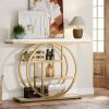 Modern Round Metal Frame Foyer Console Table with White Faux Marble Shelves