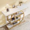 Modern Round Metal Frame Foyer Console Table with White Faux Marble Shelves