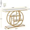 Modern Round Metal Frame Foyer Console Table with White Faux Marble Shelves