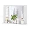 Rectangular Bathroom Mirror with Storage Shelf in Wood Finish