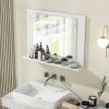 Rectangular Bathroom Mirror with Storage Shelf in Wood Finish