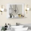 Rectangular Bathroom Mirror with Storage Shelf in Wood Finish