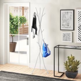 74-inch Metal Coat Rack Entryway Hall Tree Umbrella Stand (Color: White)