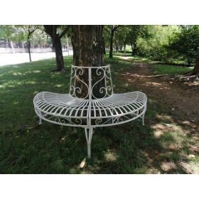 Half-Circle Outdoor Powder Coated Aluminum Tree Bench (Color: White)