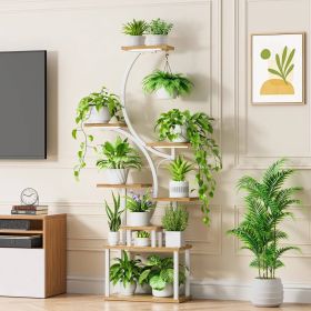Indoor Plant Stand with Metal Frame and Wood Finish Shelves (Color: White)
