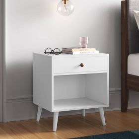 Mid-Century Modern Bedroom 1-Drawer Nightstand End Table Wood Finish (Color: White)