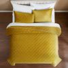 3-Piece Mustard Yellow Velvet Embroidered Super Soft Quilt Set
