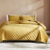 3-Piece Mustard Yellow Velvet Embroidered Super Soft Quilt Set