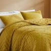 3-Piece Mustard Yellow Velvet Embroidered Super Soft Quilt Set