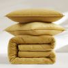 3-Piece Mustard Yellow Velvet Embroidered Super Soft Quilt Set