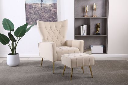 Modern Accent Chair with Ottoman, Comfy Armchair for Living Room, Bedroom, Apartment, Office (Color: Beige)