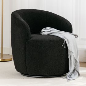 Teddy Fabric Swivel Accent Armchair Barrel Chair With Black Powder Coating Metal Ring (Color: Black)