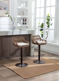 COOLMORE Modern Swivel Bar Stools Set of 2 Adjustable Counter Height Chairs with Footrest for Kitchen, Dining Room (Color: Beige)