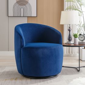 Velvet Fabric Swivel Accent Armchair Barrel Chair With Black Powder Coating Metal Ring (Color: Blue)