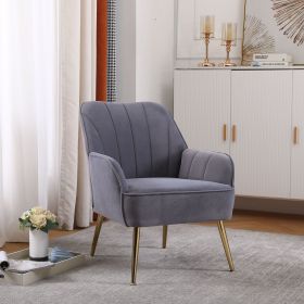 Modern Mid Century Chair velvet Sherpa Armchair for Living Room Bedroom Office Easy Assemble (Color: Grey)