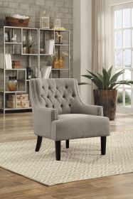 Modern Traditional Accent Chair Button Tufted Fabric Upholstery Solid Wood 1pc Living Room Furniture (Color: Taupe)