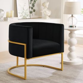 Upholstered Velvet Accent Chair with Golden Metal Stand,Mid-Century Living Room Leisure Chair with Curve Backrest (Color: Black)
