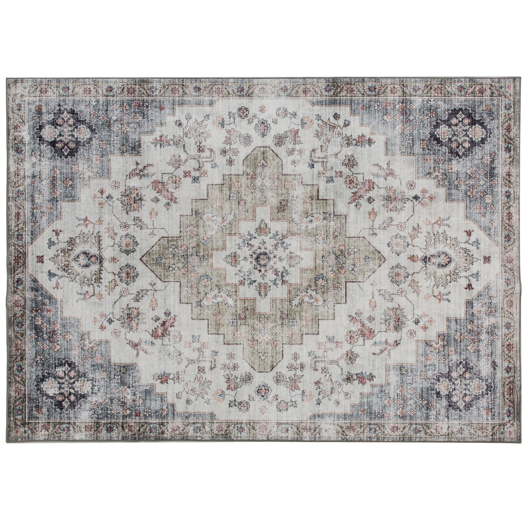 HOMCOM Area Rug, Vintage Machine Washable Rug, Non-Slip Carpet for Living Room, Bedroom, Dining Room (Option: Brown And Green (4X6))