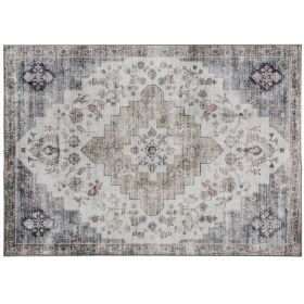 HOMCOM Area Rug, Vintage Machine Washable Rug, Non-Slip Carpet for Living Room, Bedroom, Dining Room (Option: Brown And Green (4X6))